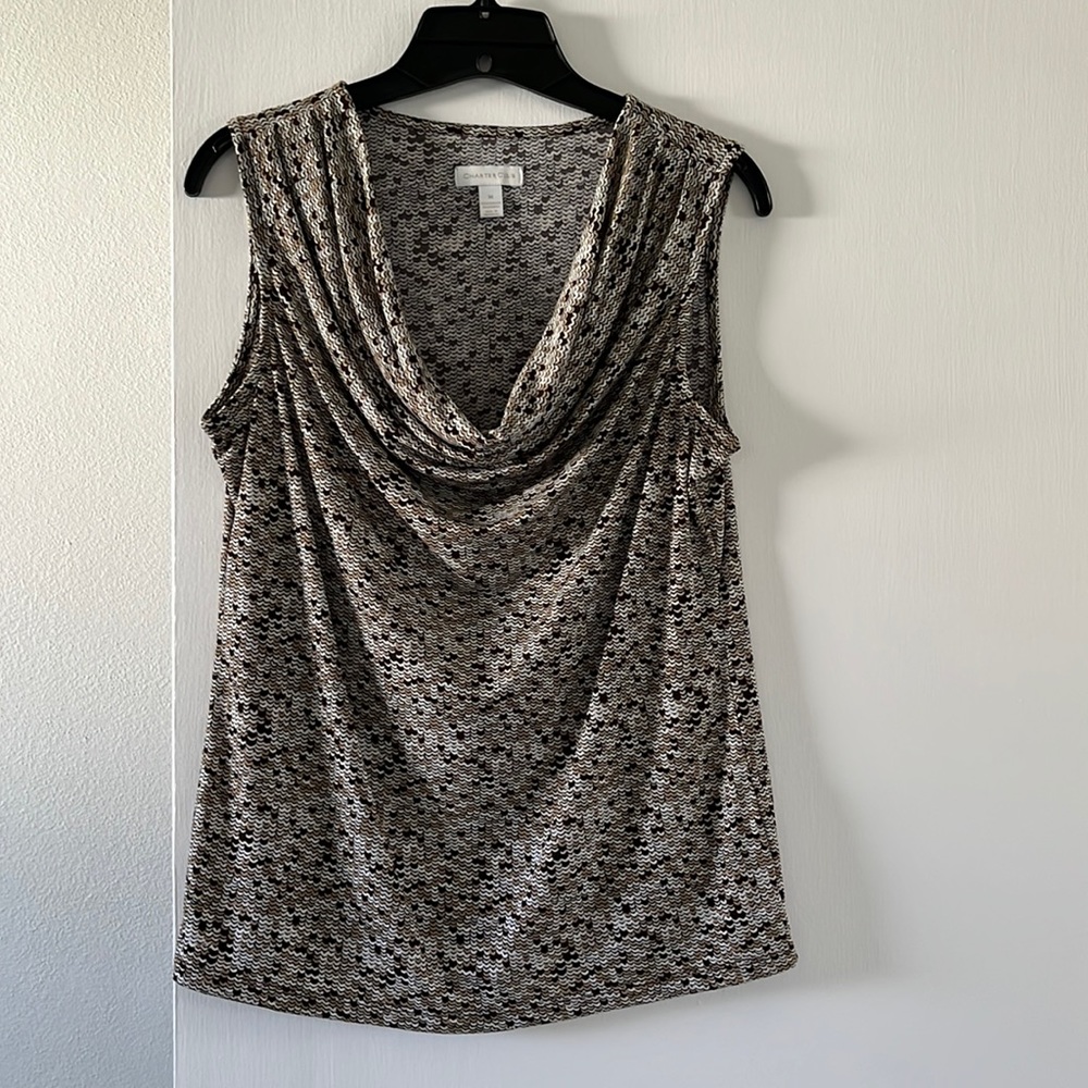 Charter Club Brown Drape Neck Sleeveless Top